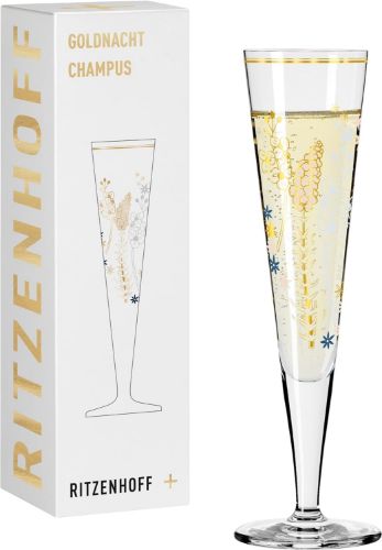 Picture of RITZENHOFF 1071037 Champagne Glass 200 ml - Goldnacht Series No. 37 - Edelweiss Motif with Real Gold